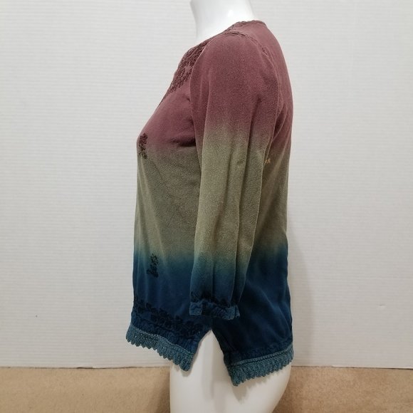 Geeta top Free Size dip dye ombre embroidered boho hippie crochet trim vintage? - Picture 2 of 15